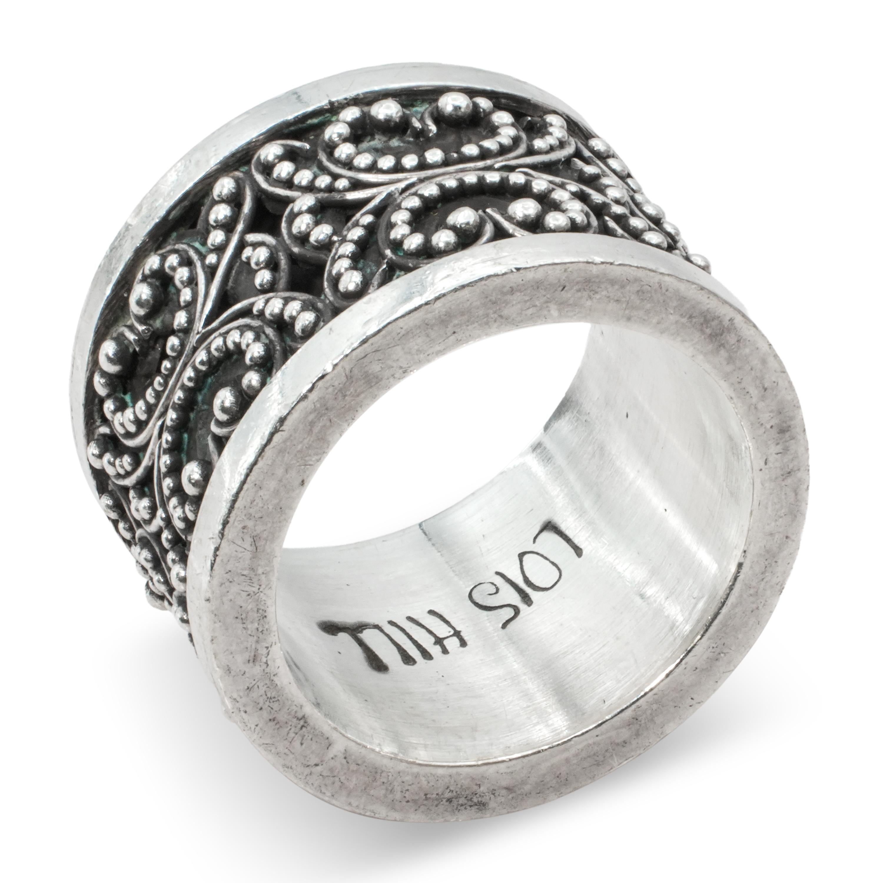 Lois Hill Sterling Silver Granulation Scroll Cuff Bracelet Ring and Earring Set