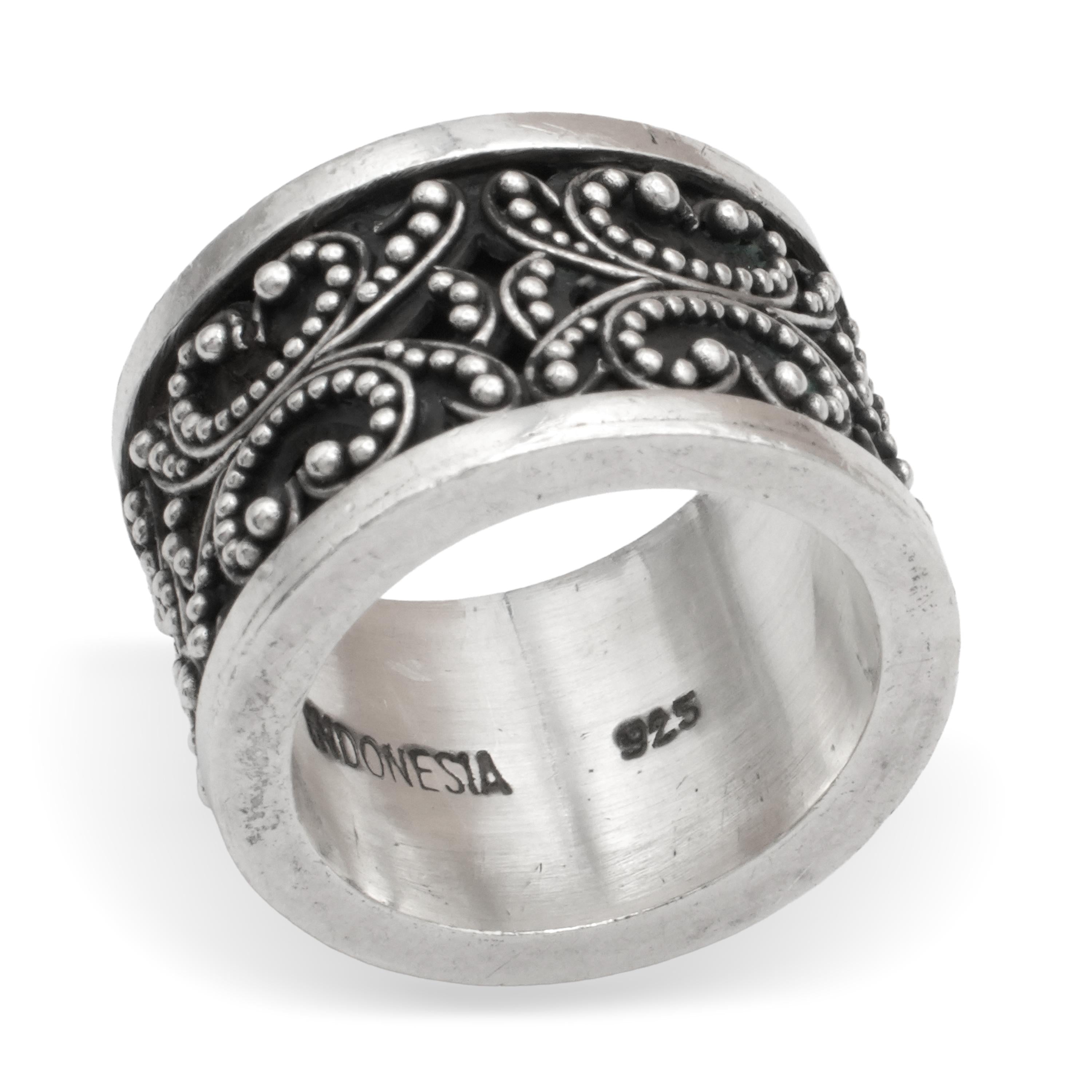 Lois Hill Sterling Silver Granulation Scroll Cuff Bracelet Ring and Earring Set