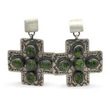 Southwestern Sterling Silver Green Turquoise Cross Drop Earrings