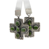 Southwestern Sterling Silver Green Turquoise Cross Drop Earrings
