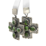 Southwestern Sterling Silver Green Turquoise Cross Drop Earrings