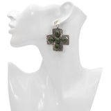 Southwestern Sterling Silver Green Turquoise Cross Drop Earrings