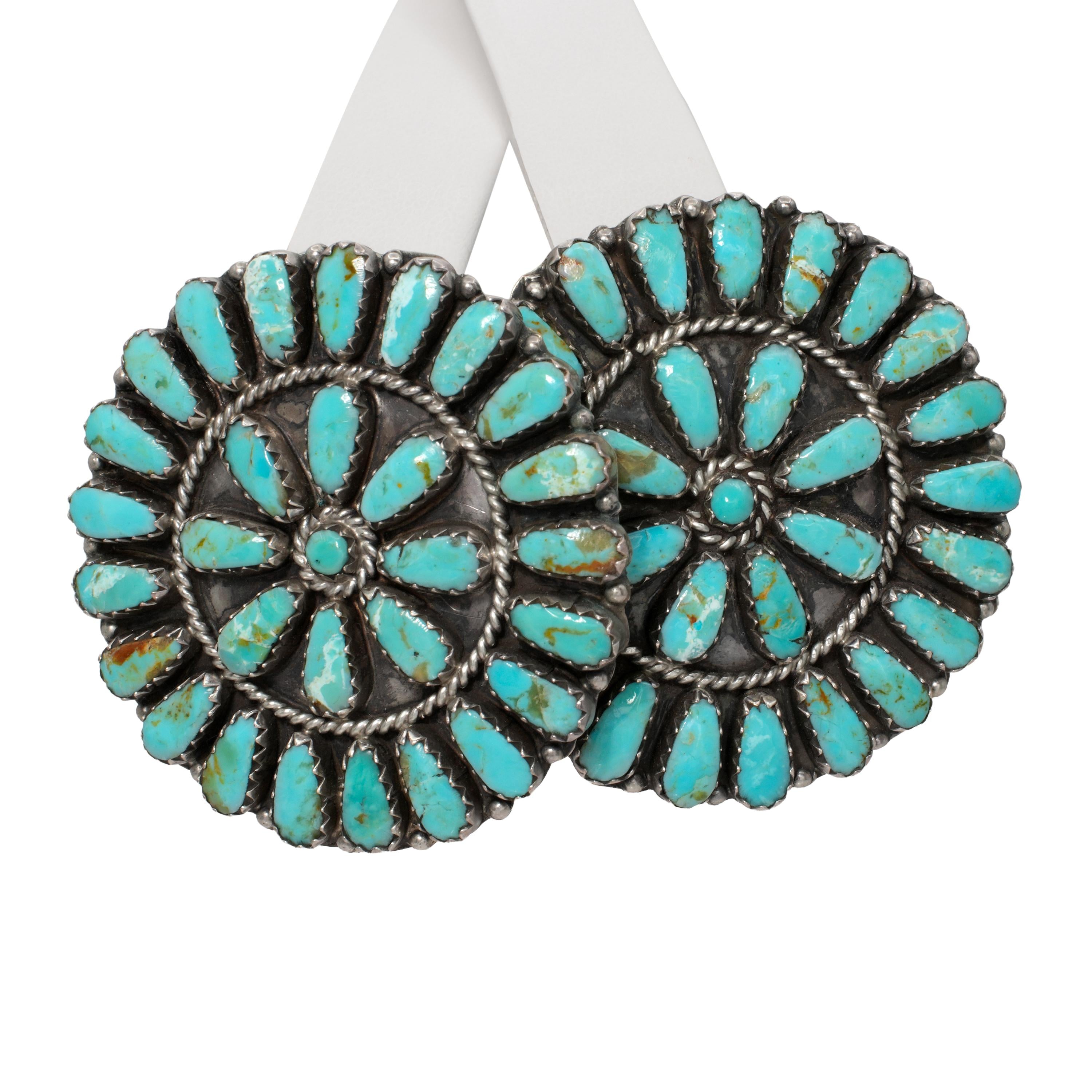 Vintage Zeta Begay Sterling Silver Turquoise Cluster Earrings