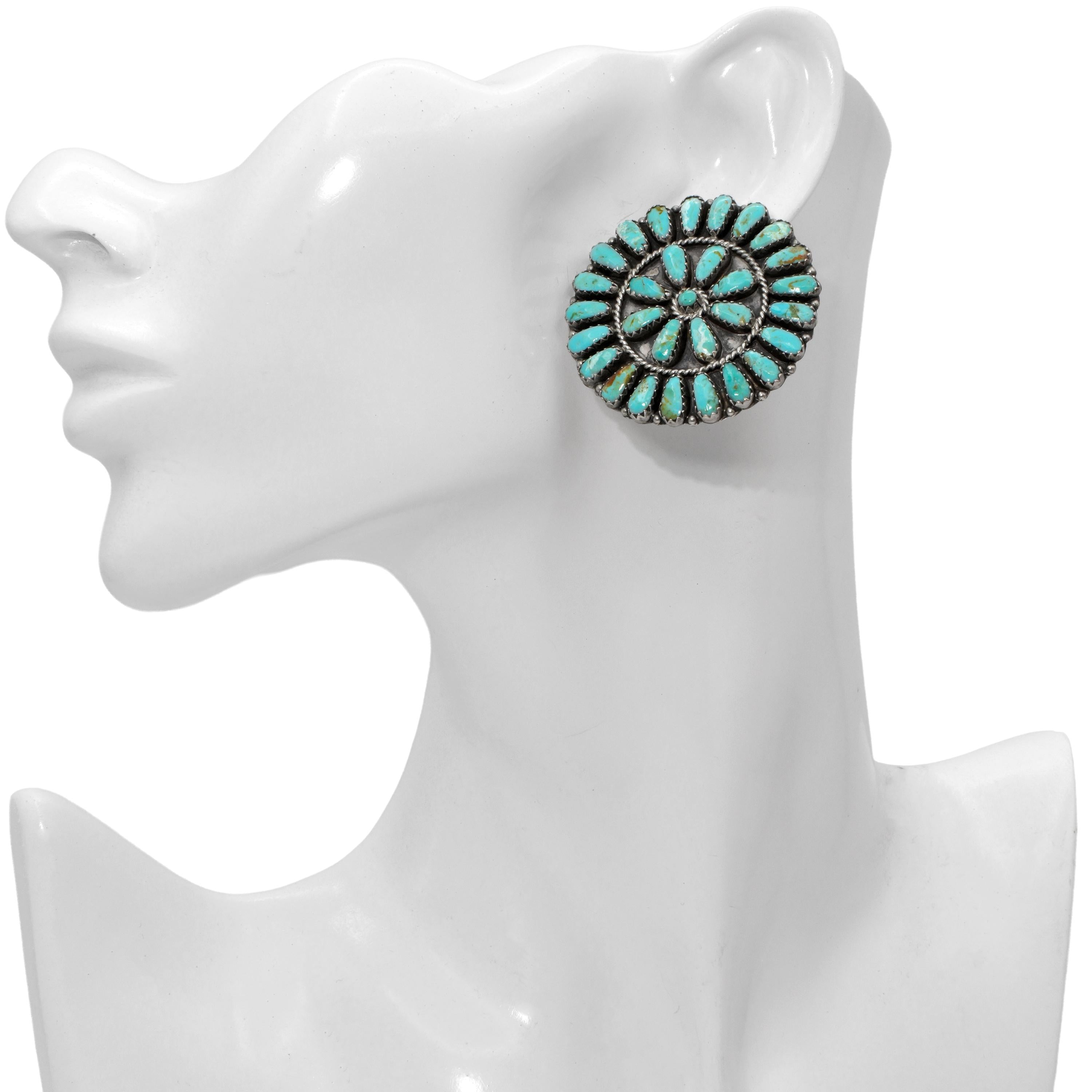 Vintage Zeta Begay Sterling Silver Turquoise Cluster Earrings