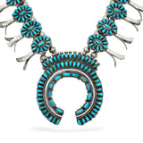 Navajo Victor Moses Begay Turquoise Sterling Silver Squash Blossom Necklace