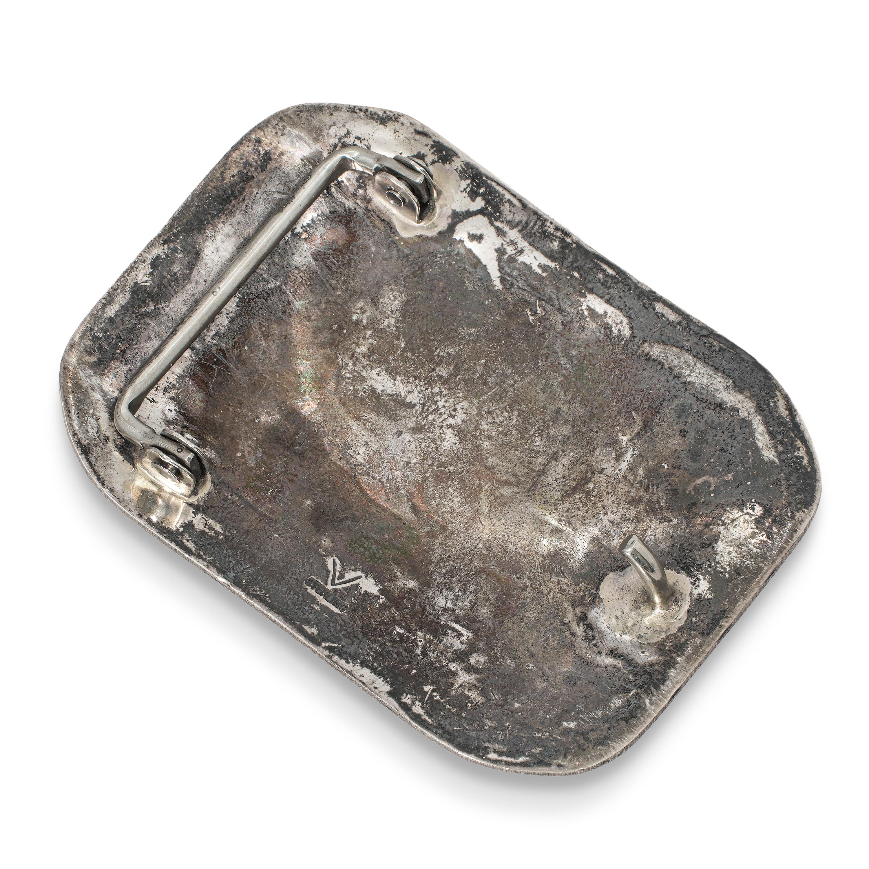 Navajo Sterling Silver Turquoise Elk Landscape Belt Buckle