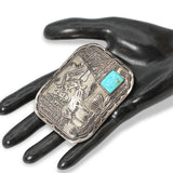 Navajo Sterling Silver Turquoise Elk Landscape Belt Buckle