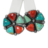 Vintage Southwestern HC Sterling Silver Turquoise Coral Cluster Earrings