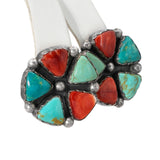 Vintage Southwestern HC Sterling Silver Turquoise Coral Cluster Earrings