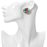 Vintage Southwestern HC Sterling Silver Turquoise Coral Cluster Earrings