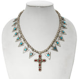 Vintage Southwestern Sterling Silver Turquoise Coral Arrowhead Cross Necklace