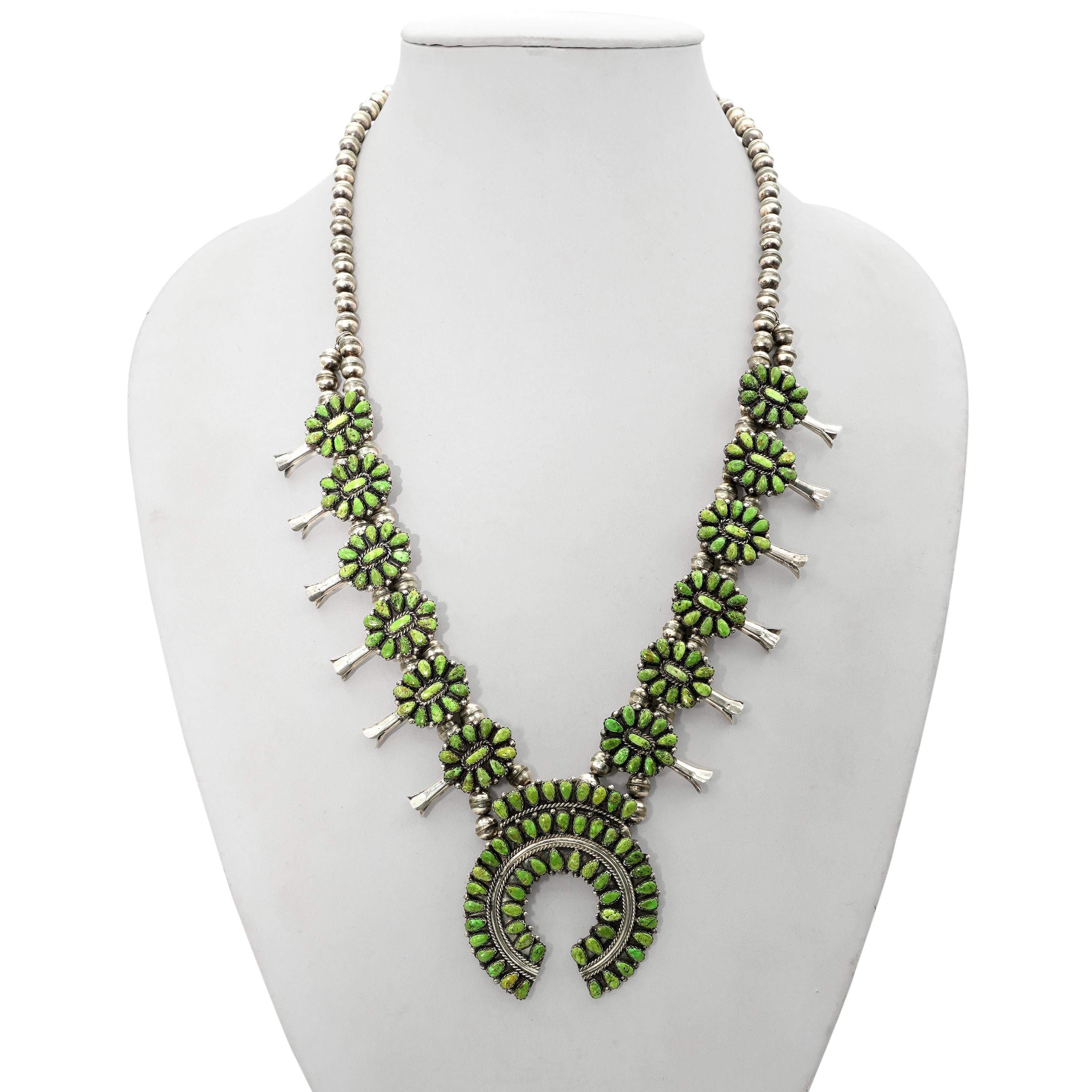 Victor Begay Navajo Sterling Silver Turquoise Squash Blossom Necklace & Earrings
