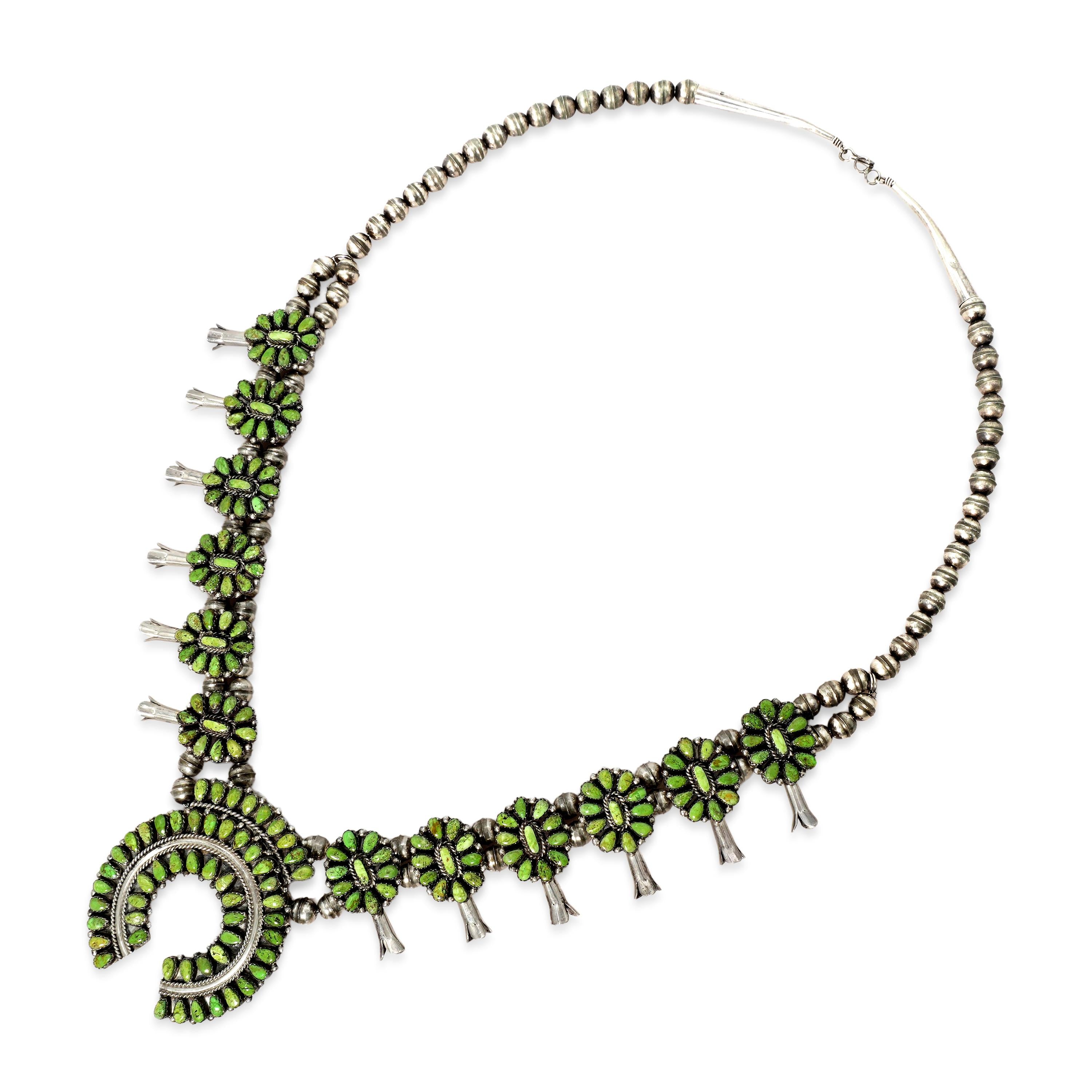 Victor Begay Navajo Sterling Silver Turquoise Squash Blossom Necklace & Earrings