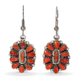 Vintage Southwestern Silver Coral Cluster Squash Blossom Necklace & Earrings