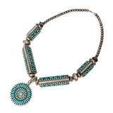 Vintage Navajo W. Begay Sterling Silver Turquoise Cluster Necklace