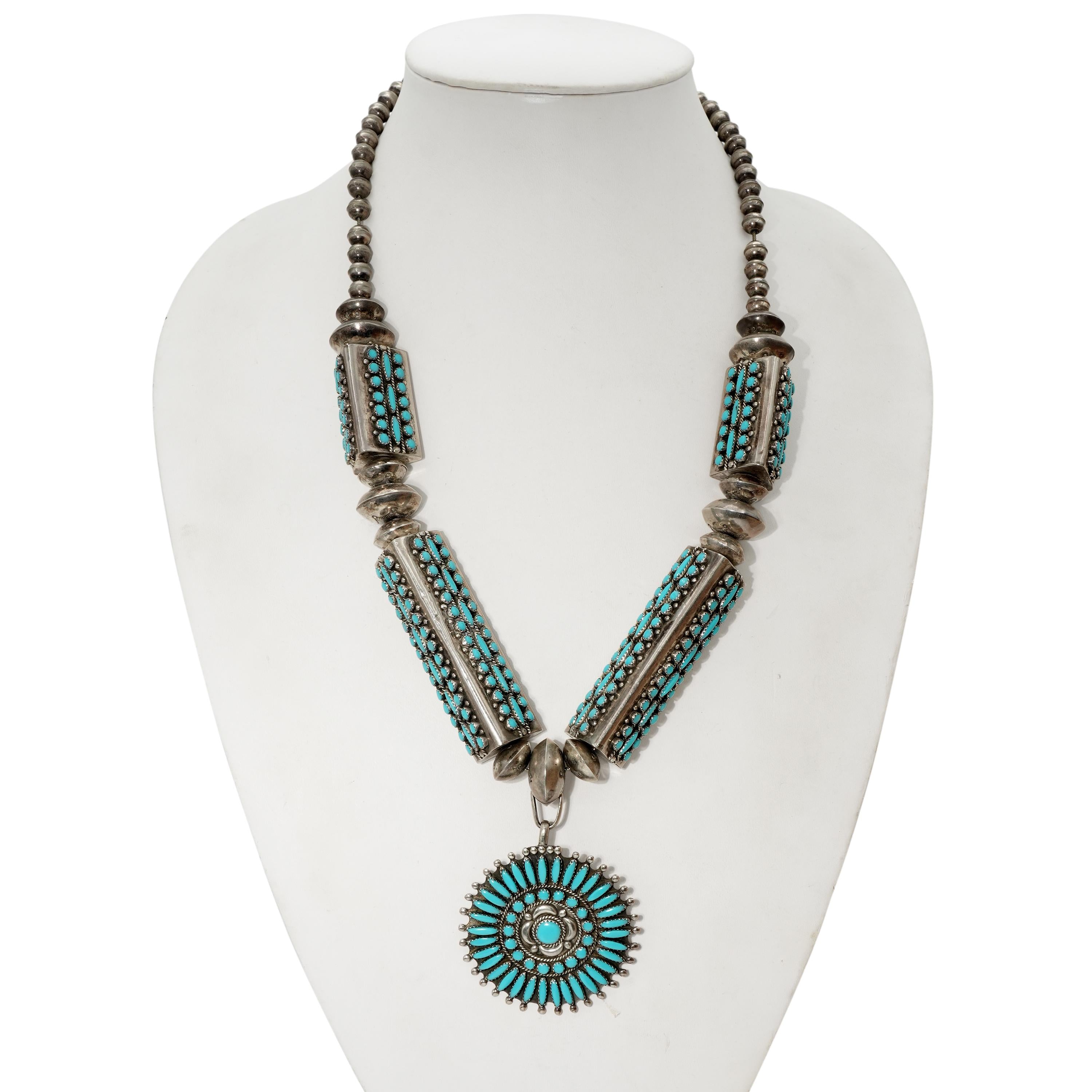 Vintage Navajo W. Begay Sterling Silver Turquoise Cluster Necklace
