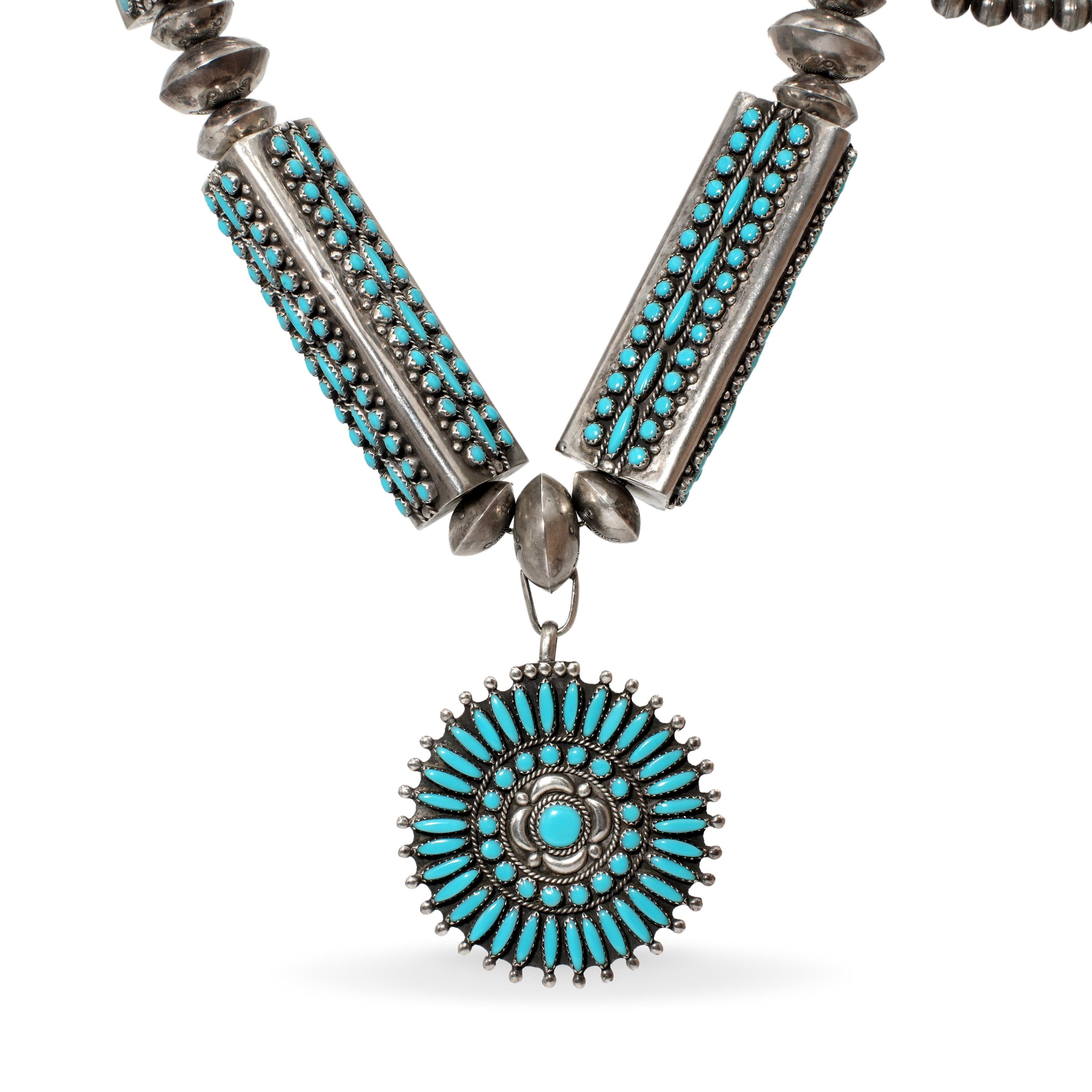 Vintage Navajo W. Begay Sterling Silver Turquoise Cluster Necklace