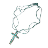 Vintage William Lule Sterling Silver Bluebird Mine Turquoise Cross Necklace