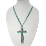 Vintage William Lule Sterling Silver Bluebird Mine Turquoise Cross Necklace