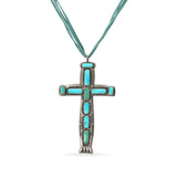 Vintage William Lule Sterling Silver Bluebird Mine Turquoise Cross Necklace