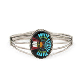 Southwestern Sterling Silver Turquoise Coral Black Onyx Inlay Cuff
