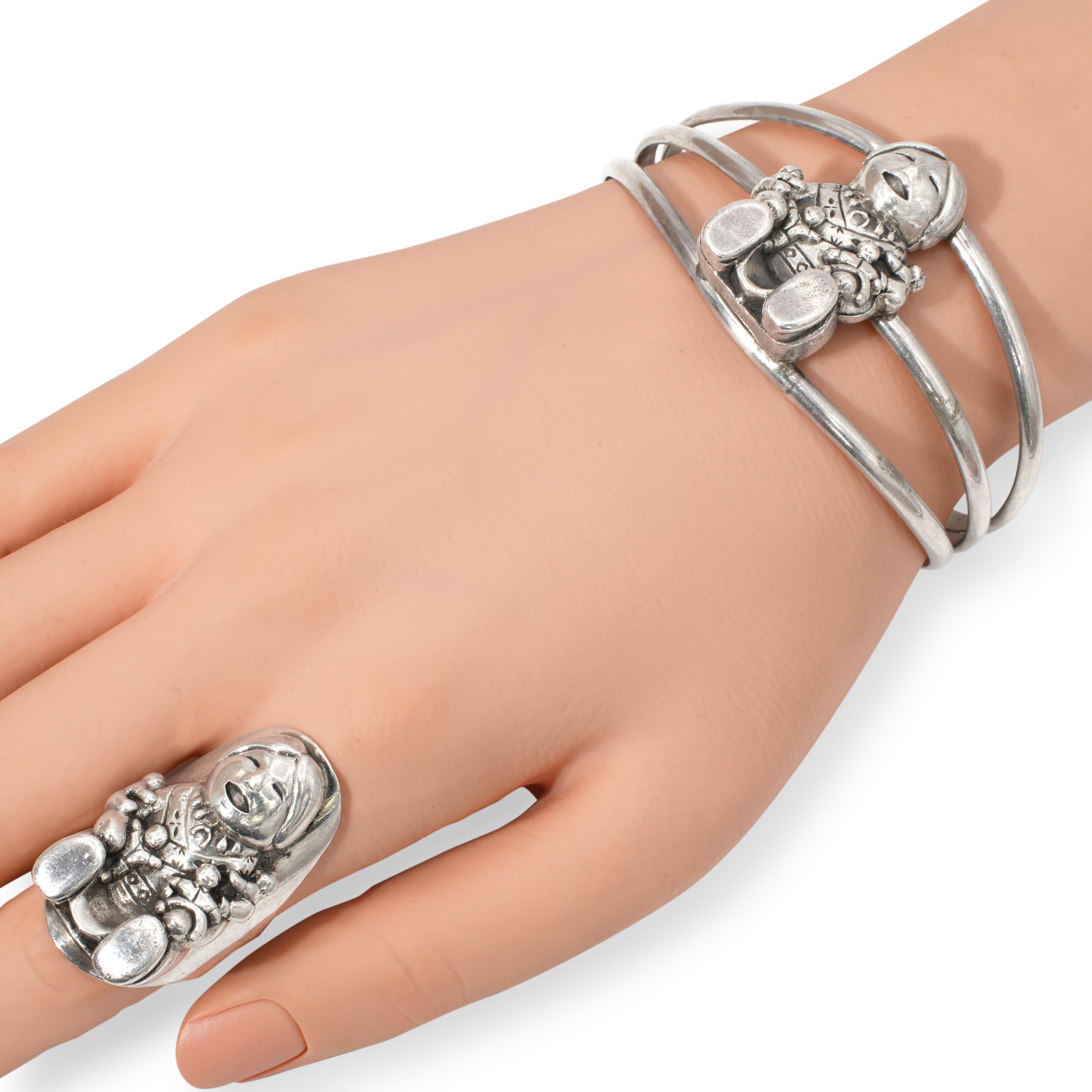 Vintage Carol Felley Storyteller Sterling Silver Ring & Cuff Bracelet Set