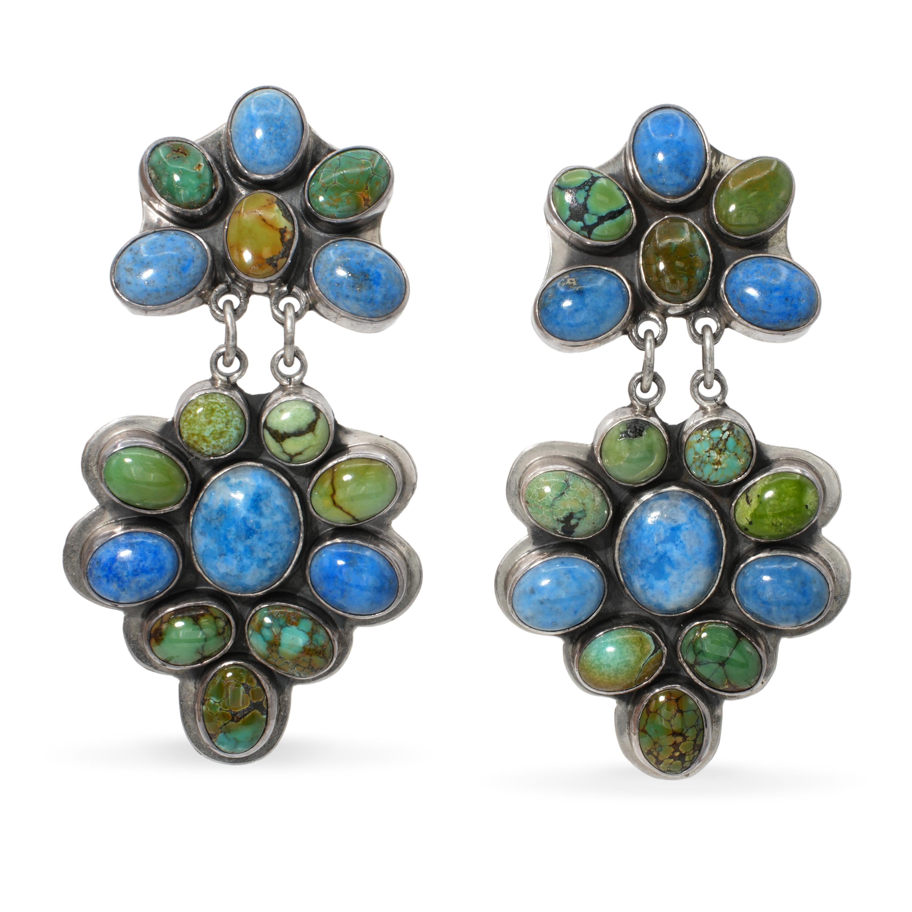 Navajo Nakai Sterling Silver Multi-Stone Dangle Earrings