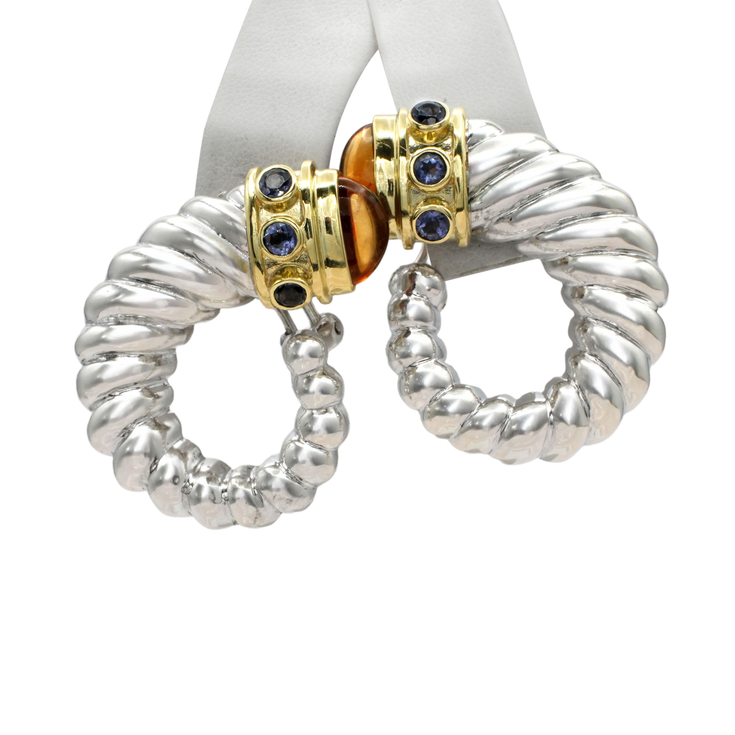 David Yurman Sterling Silver 14K Gold Citrine Sapphire Earrings