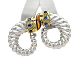 David Yurman Sterling Silver 14K Gold Citrine Sapphire Earrings