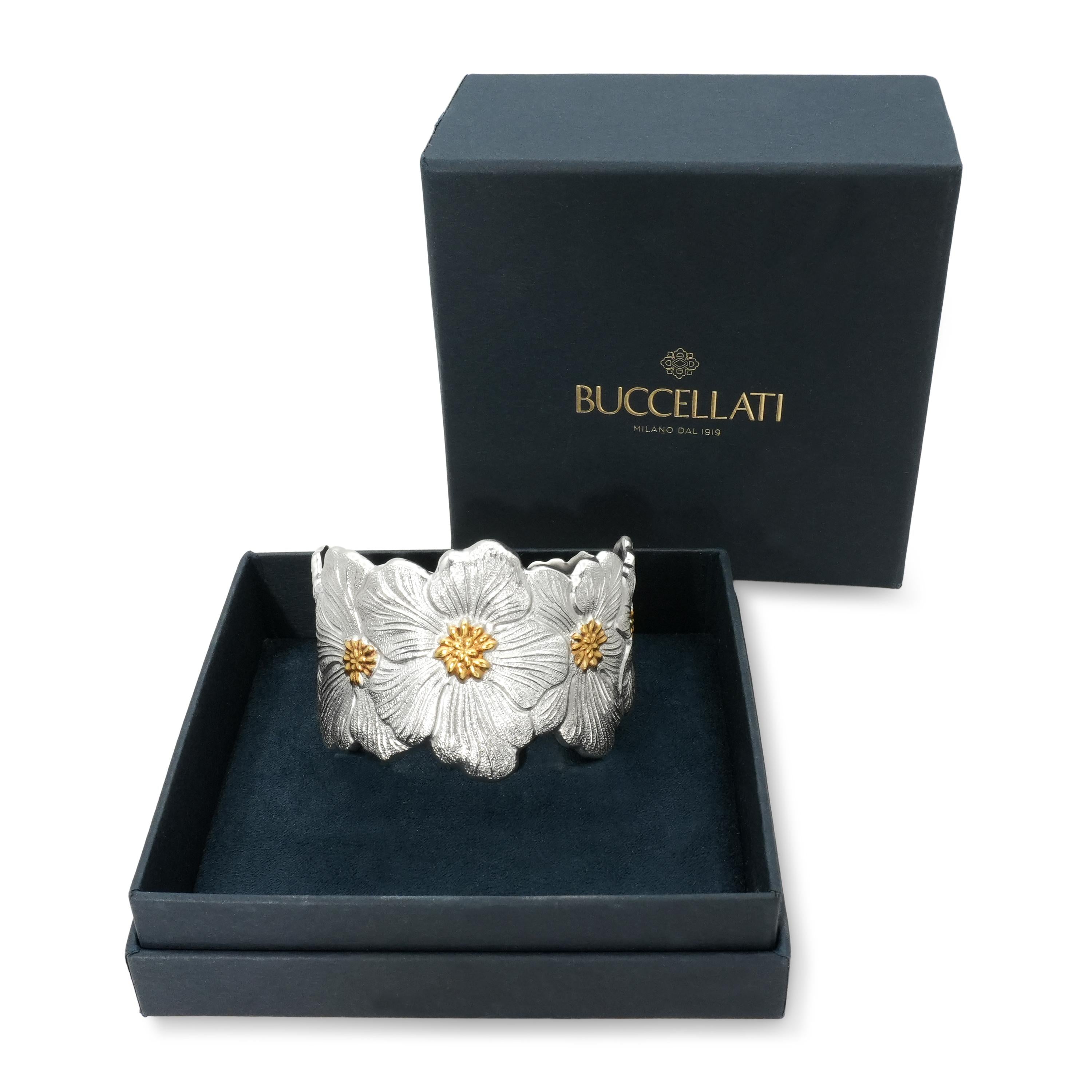 Buccellati Sterling Silver & Gold Floral Cuff Bracelet