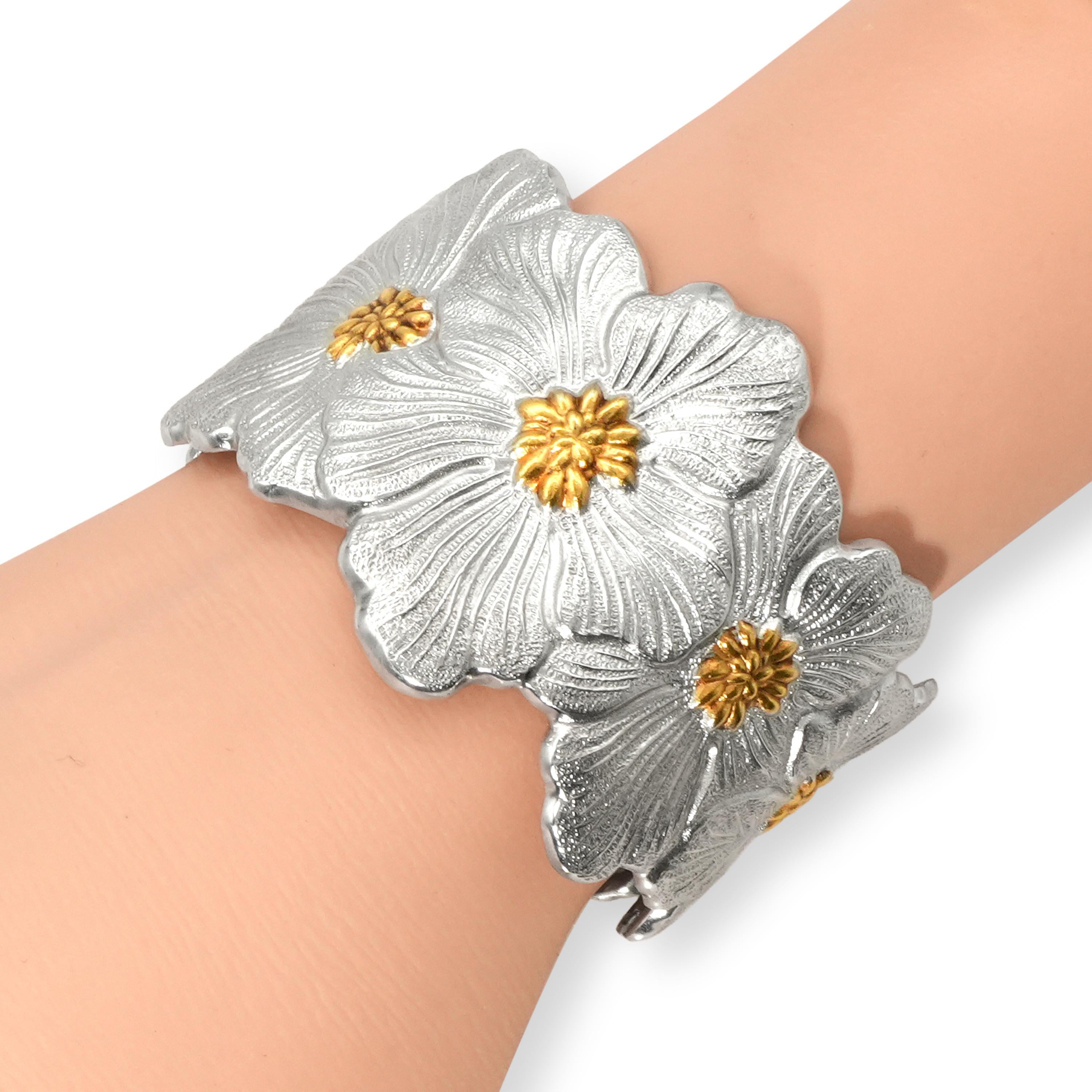 Buccellati Sterling Silver & Gold Floral Cuff Bracelet