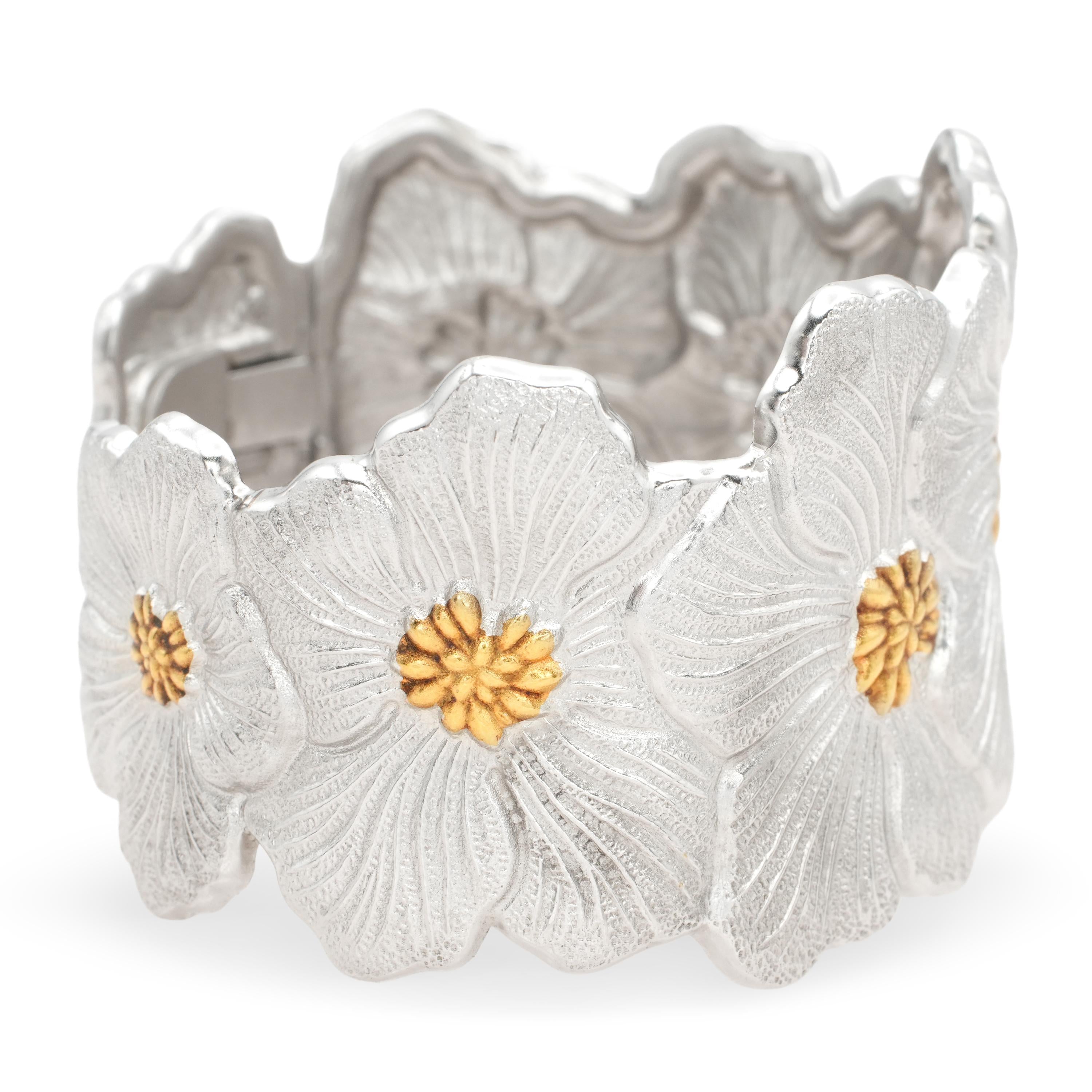 Buccellati Sterling Silver & Gold Floral Cuff Bracelet