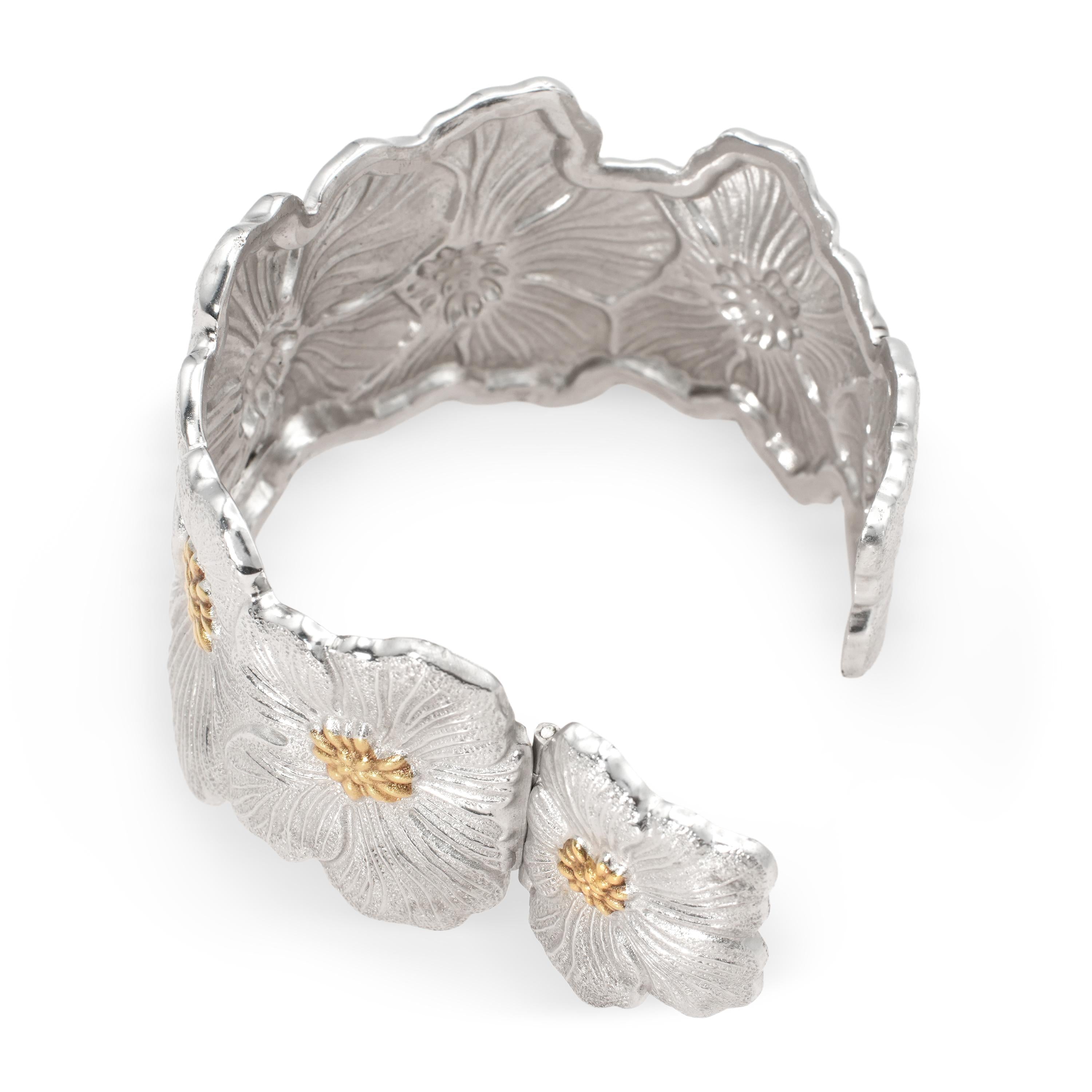 Buccellati Sterling Silver & Gold Floral Cuff Bracelet