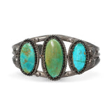Vintage Southwestern Sterling Silver Turquoise Three-Stone Cuff Bracelet