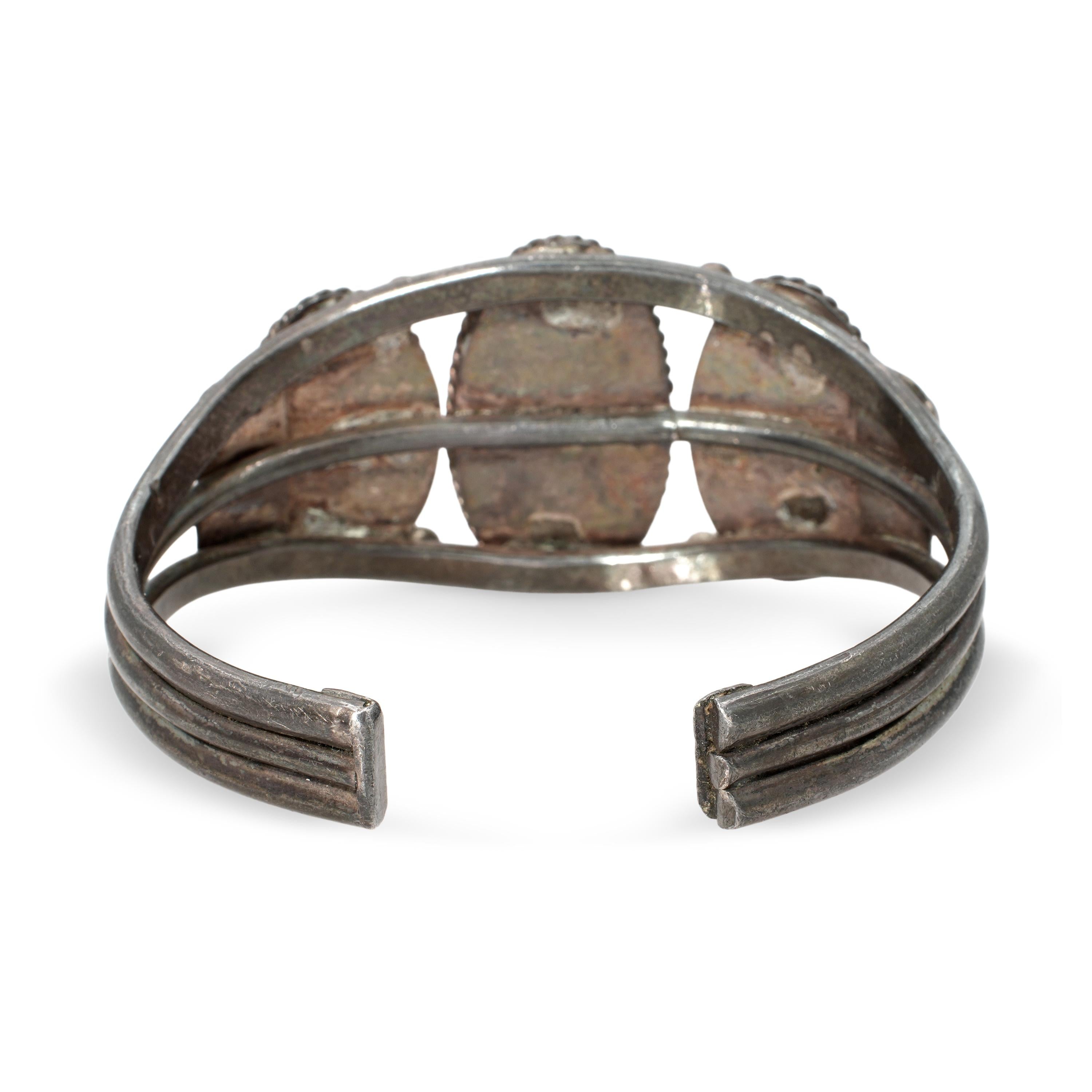 Vintage Southwestern Sterling Silver Turquoise Three-Stone Cuff Bracelet