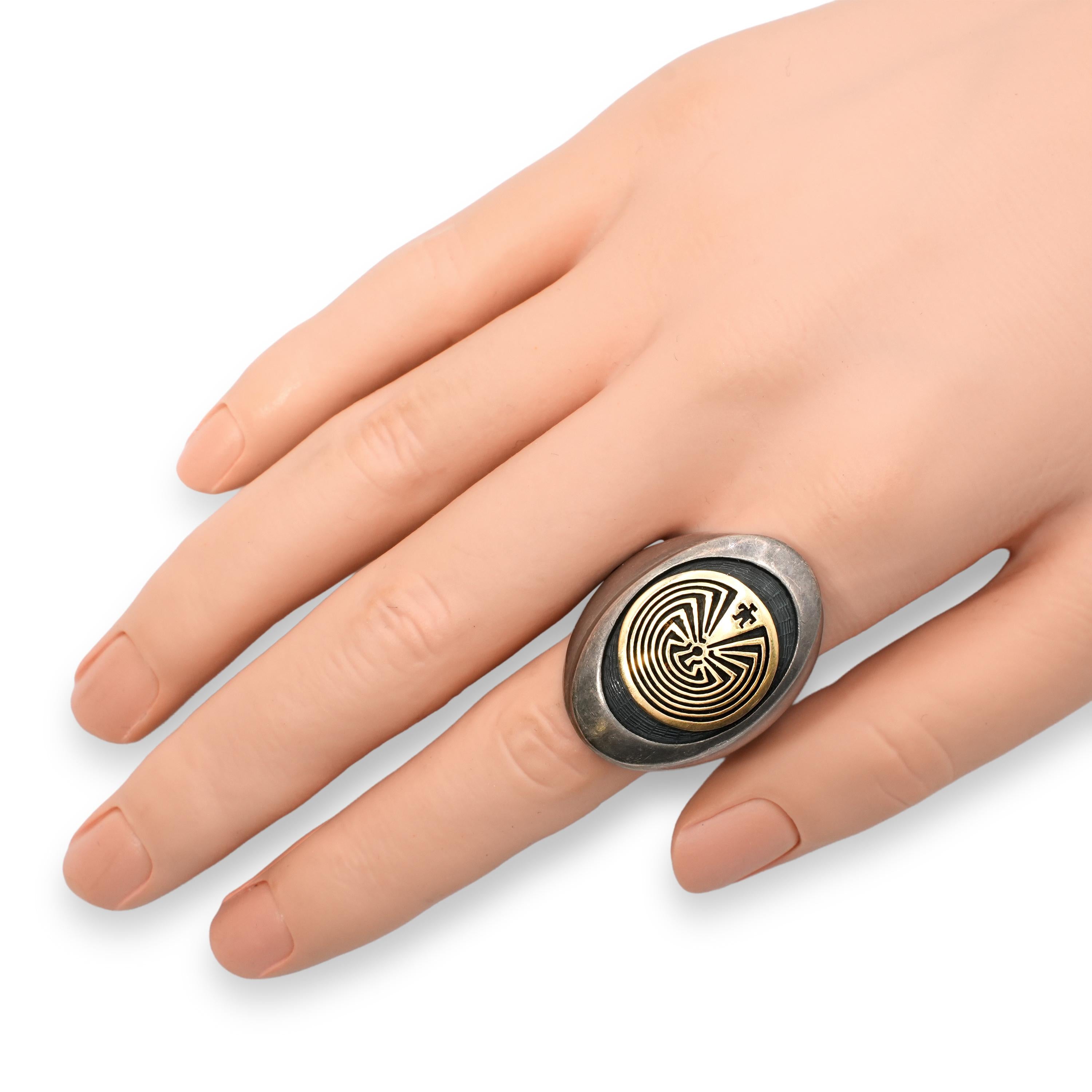 Jason Takala Sterling Silver 14K Gold Man in the Maze Ring