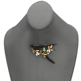 Vintage 14k Yellow Gold Black Coral Jade Pearl Branch Brooch