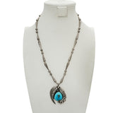 Vintage Southwestern Sterling Silver Turquoise Leaf Pendant Necklace