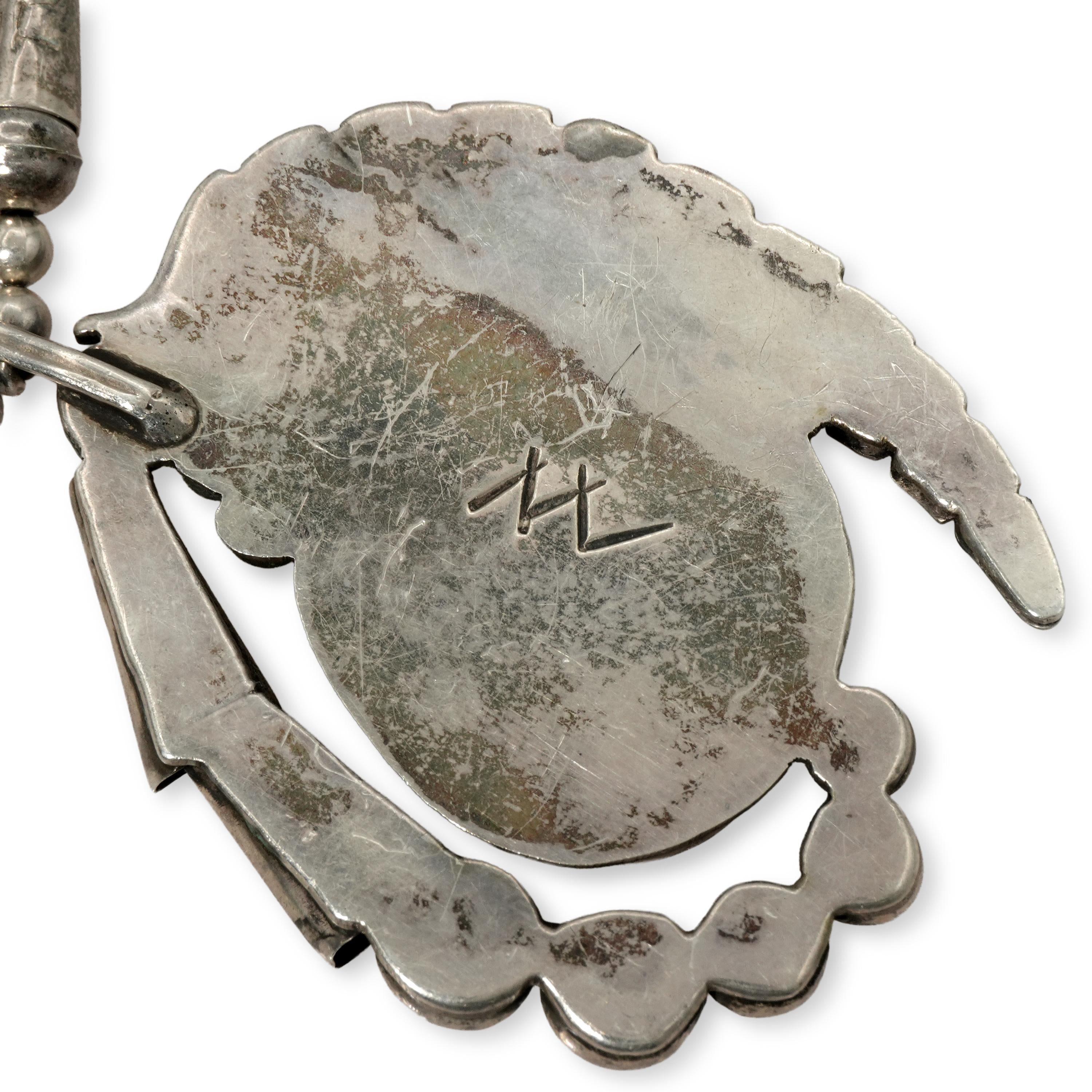 Vintage Southwestern Sterling Silver Turquoise Leaf Pendant Necklace