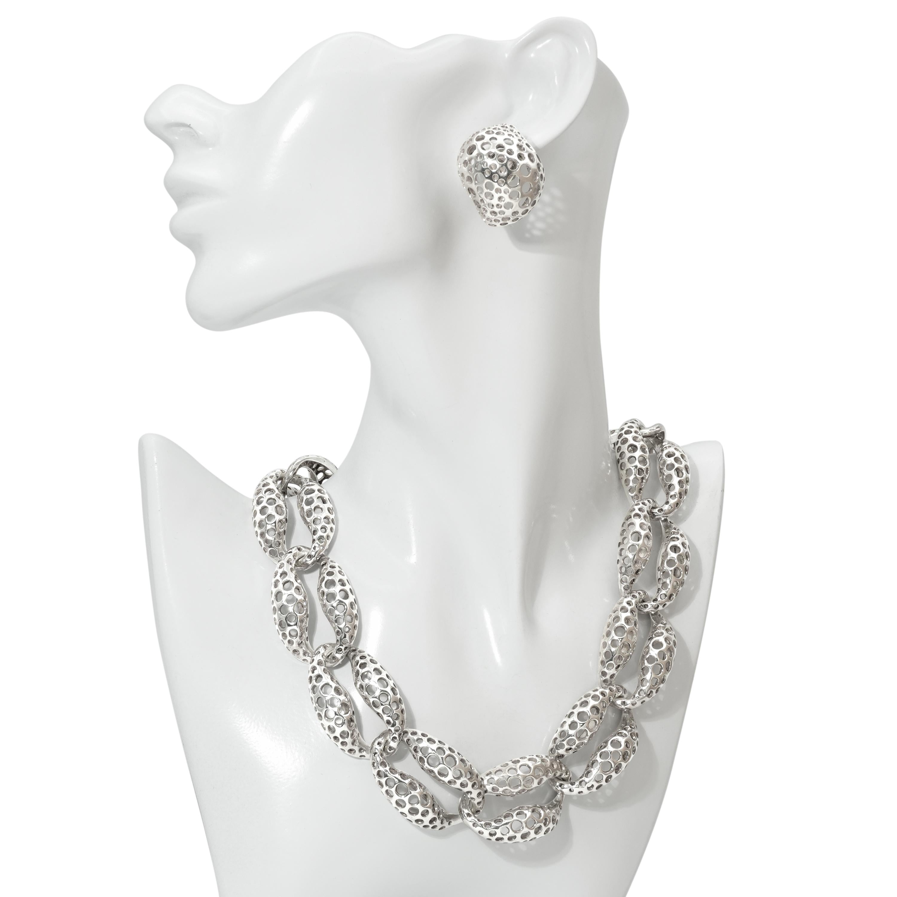 Angela Cummings "Perforation" Sterling Silver Clip-On Earrings and Necklace Set