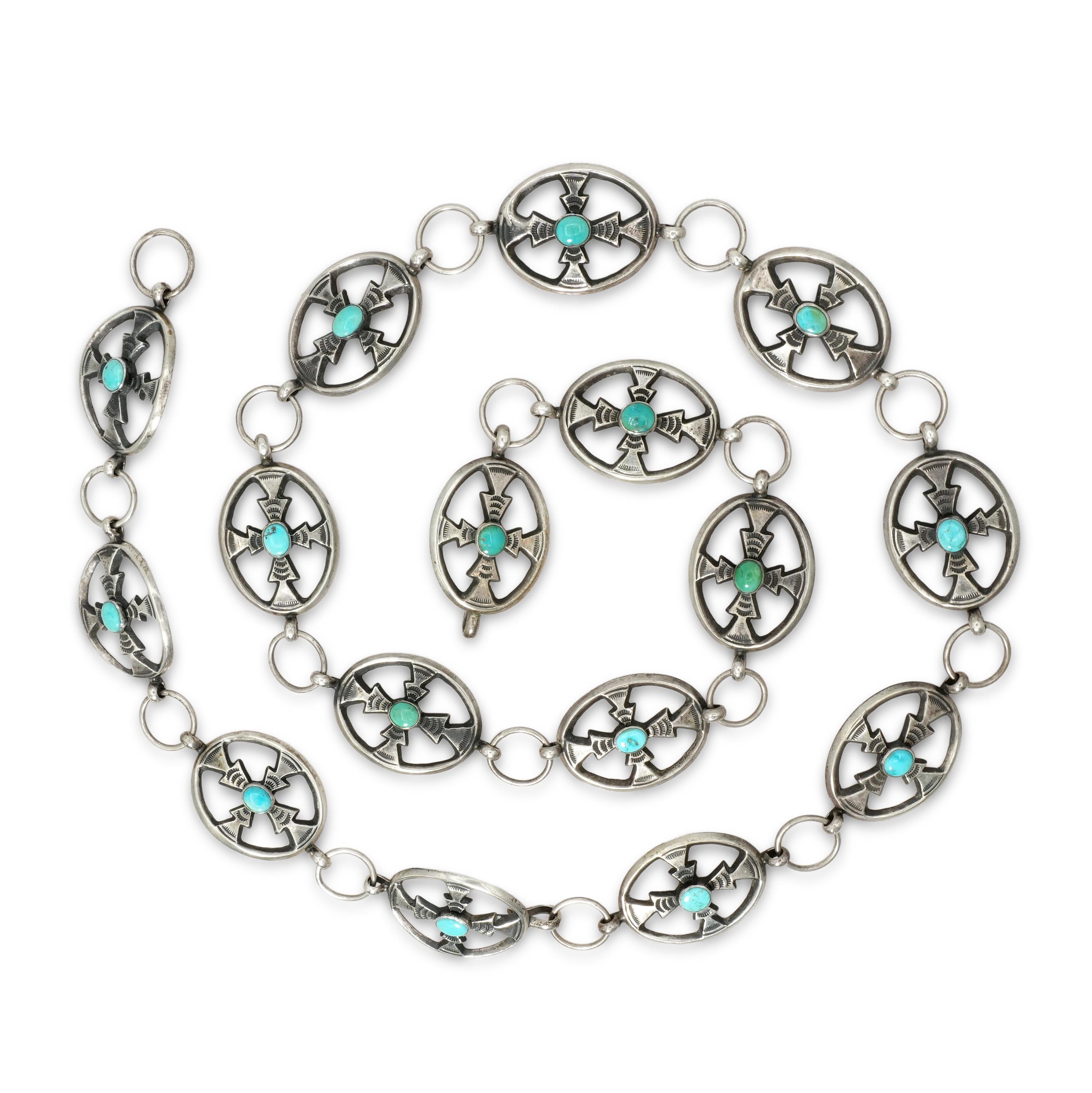 Vintage Southwestern Sterling Silver Turquoise Concho Belt