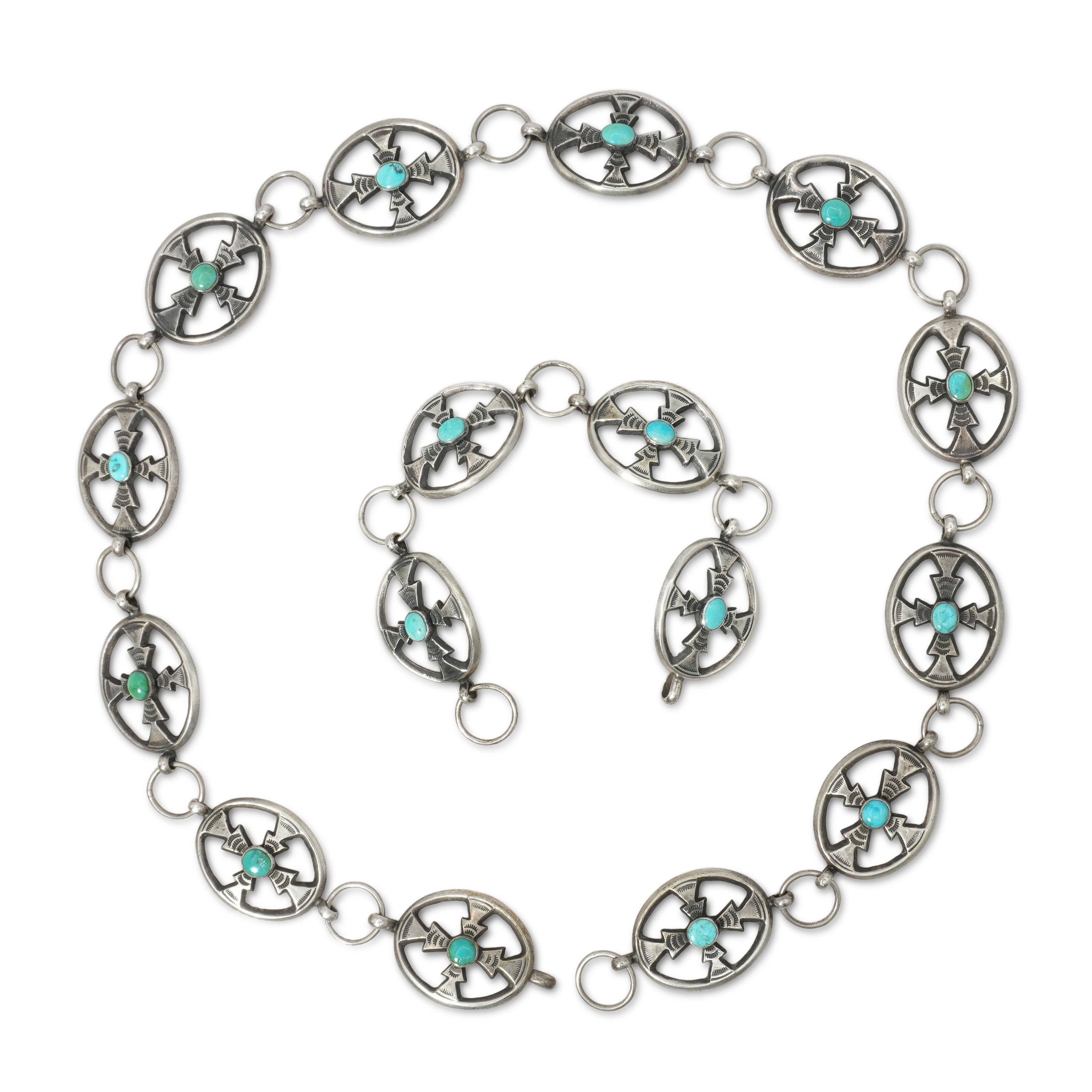 Vintage Southwestern Sterling Silver Turquoise Concho Belt