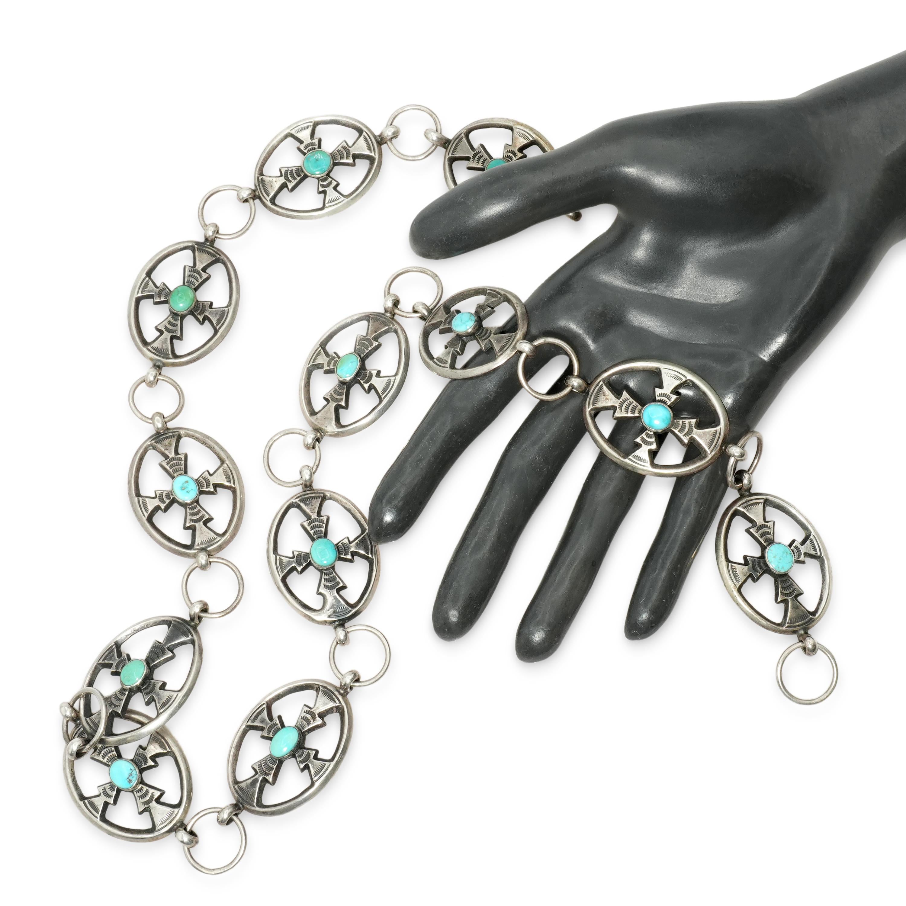 Vintage Southwestern Sterling Silver Turquoise Concho Belt