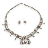 Vintage Navajo Red Coral Silver Squash Blossom Necklace and Earring Set