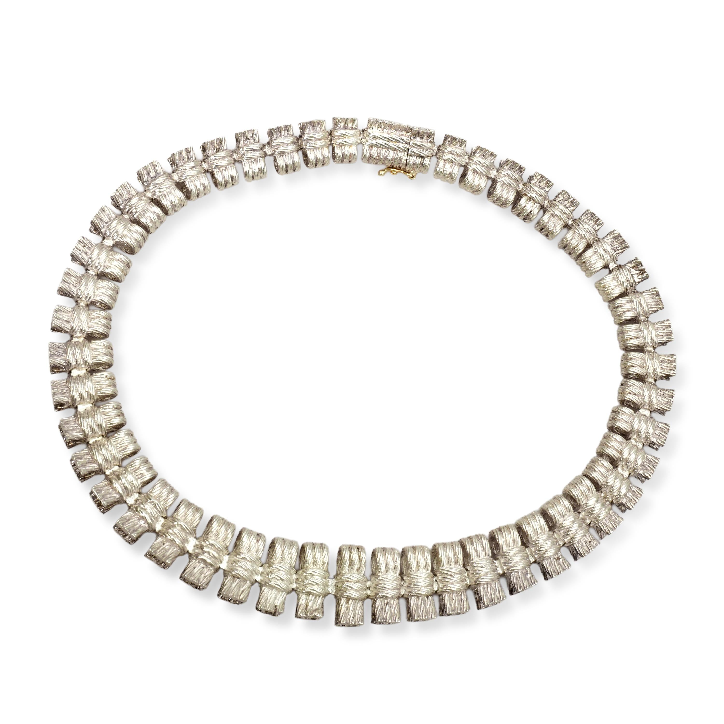 Mexican Sterling Silver Textured Link Necklace & Earrings Set