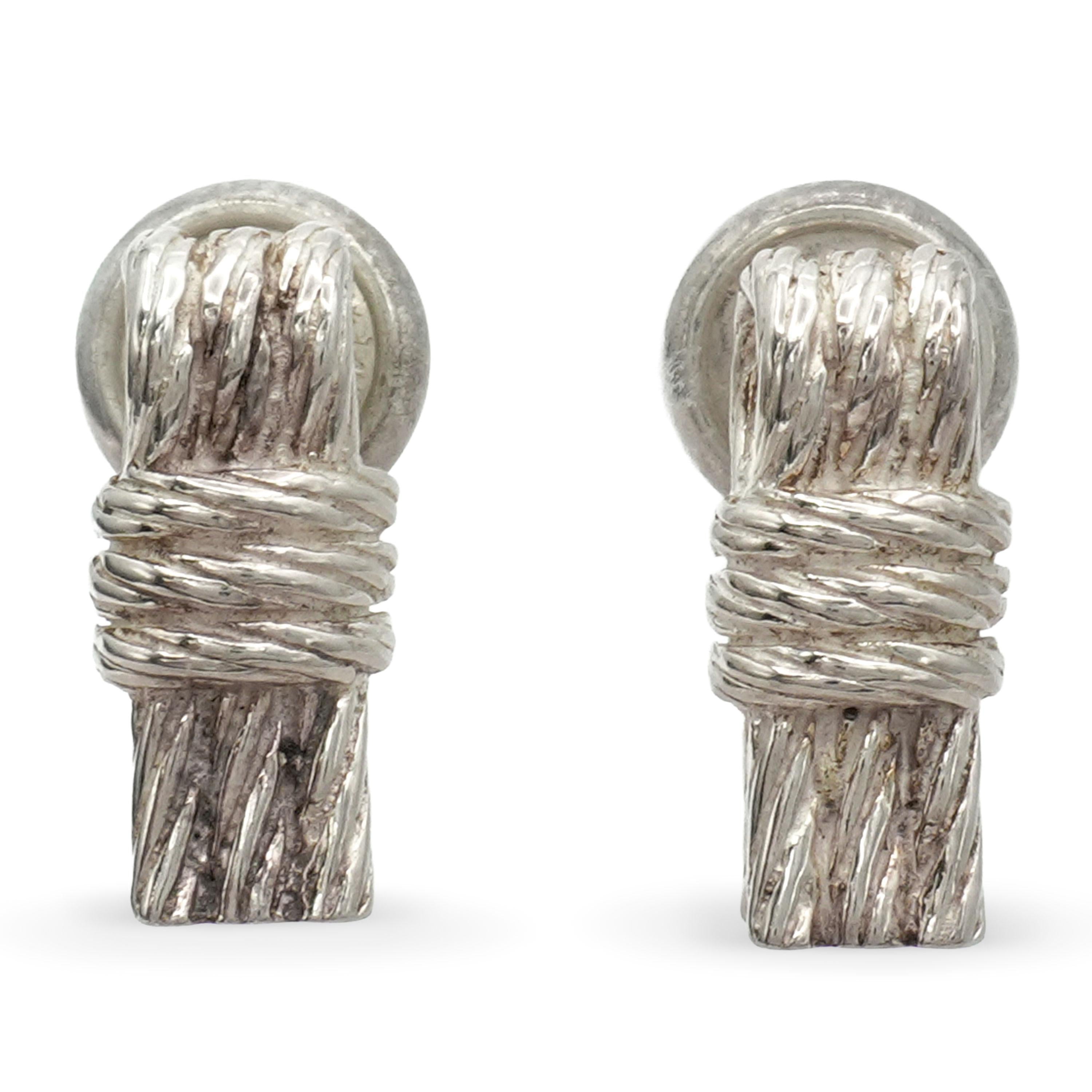 Mexican Sterling Silver Textured Link Necklace & Earrings Set