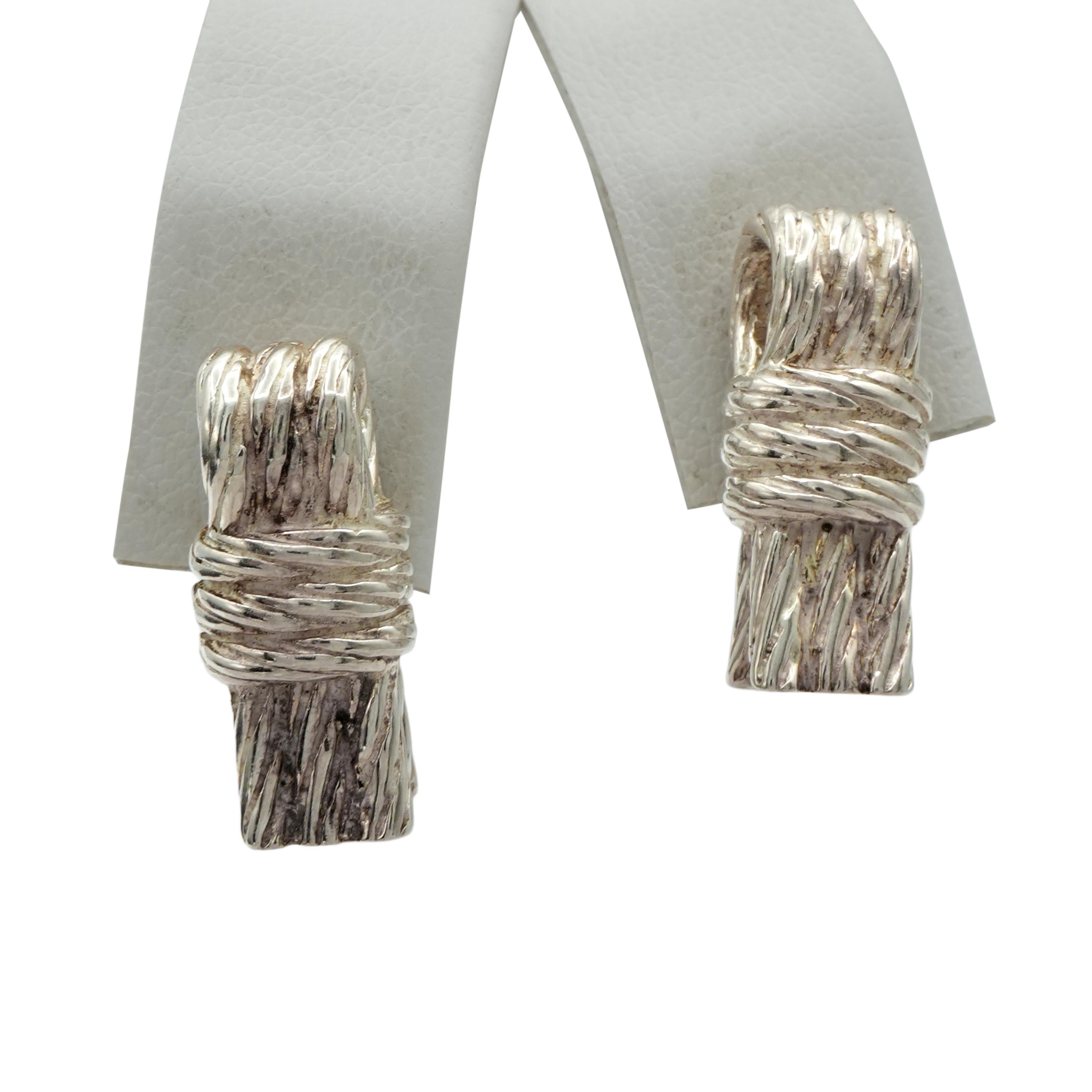 Mexican Sterling Silver Textured Link Necklace & Earrings Set