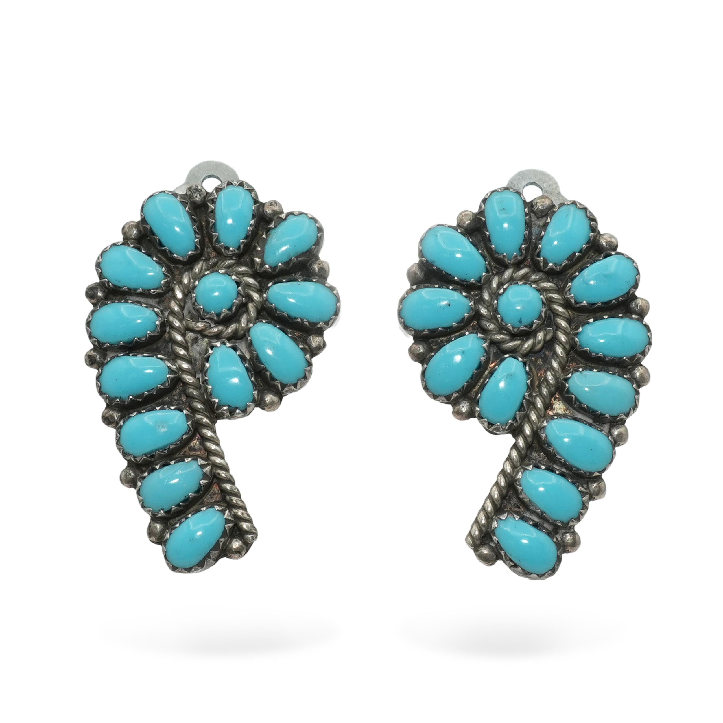 Vintage Zuni Sterling Silver Turquoise Clip-On Earrings