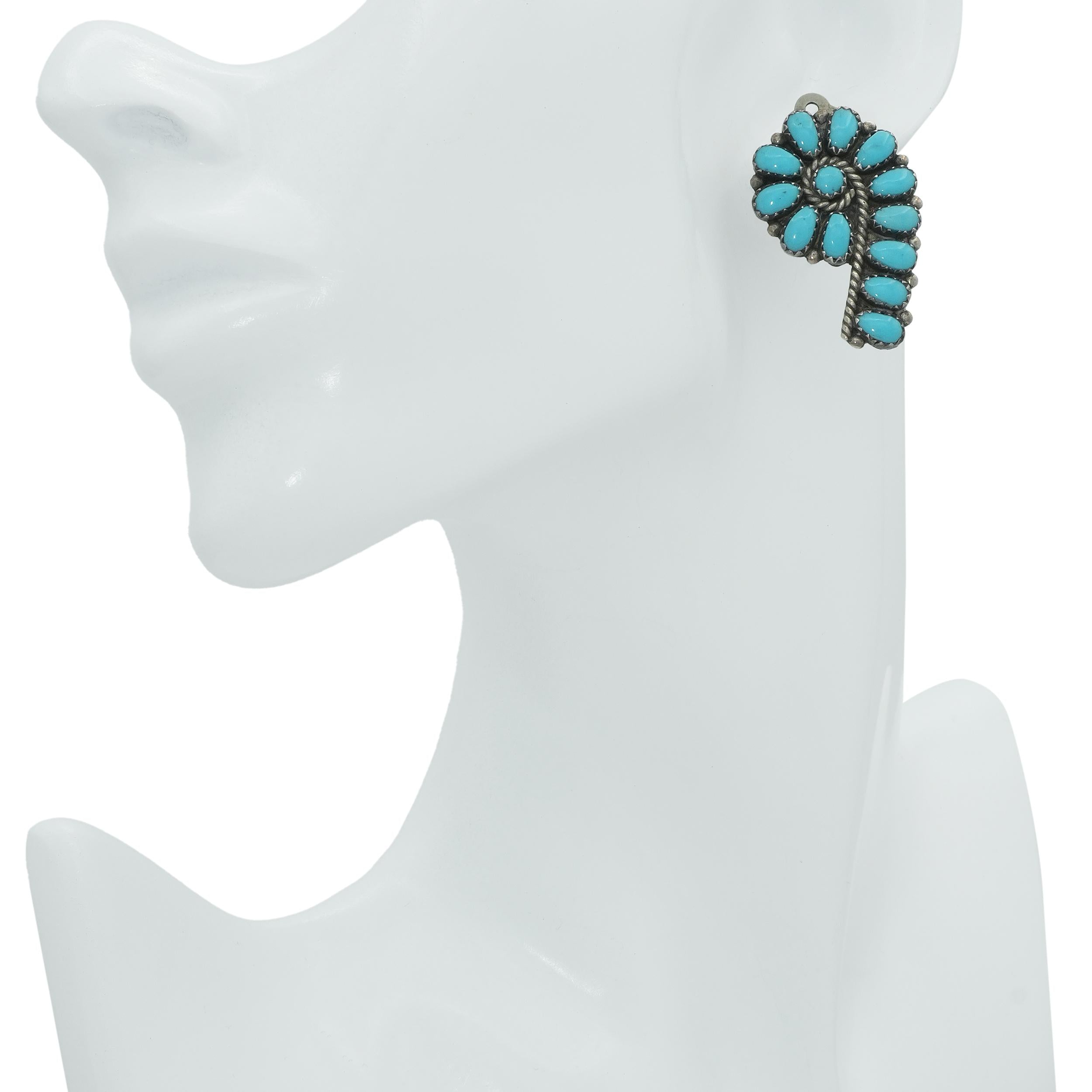 Vintage Zuni Sterling Silver Turquoise Clip-On Earrings