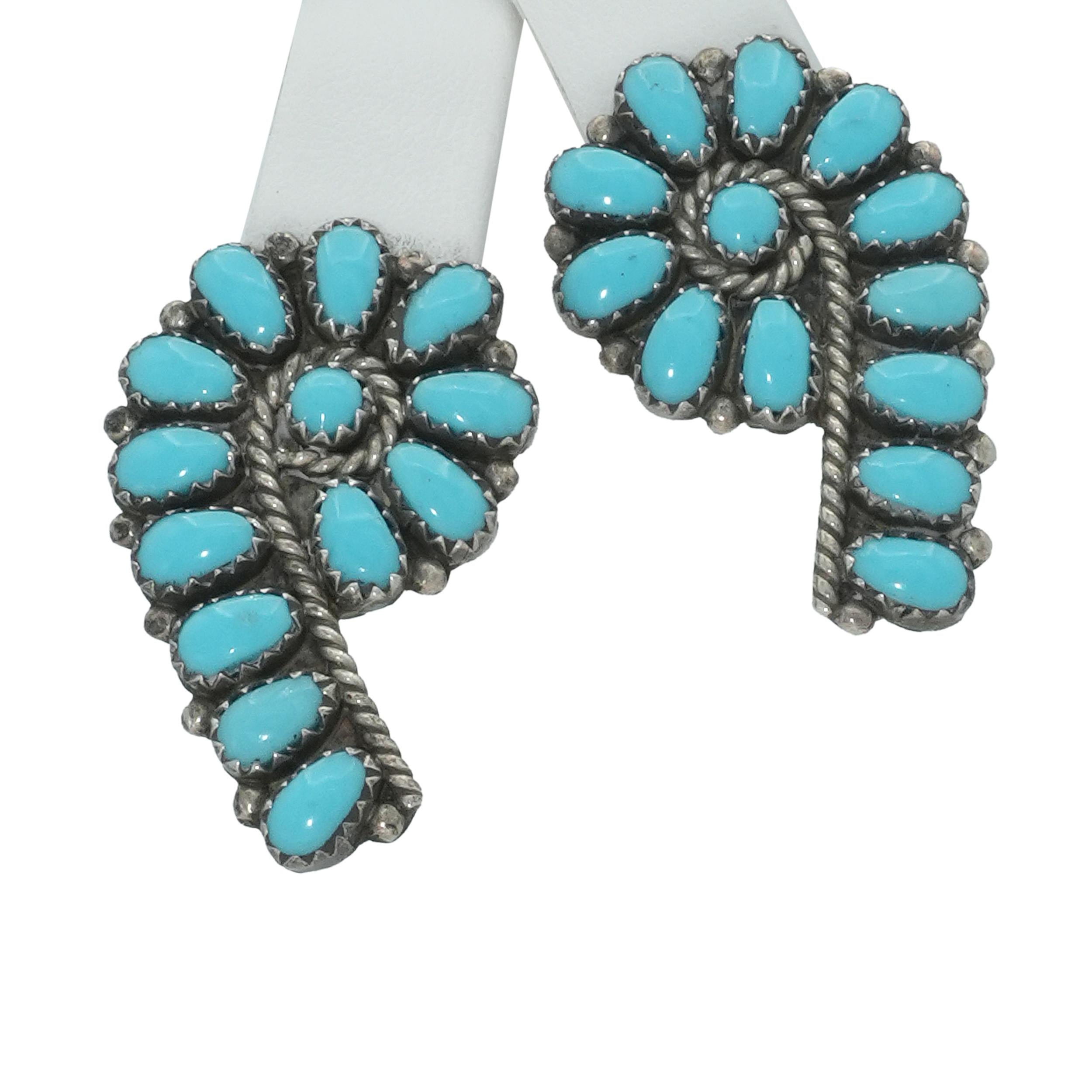 Vintage Zuni Sterling Silver Turquoise Clip-On Earrings
